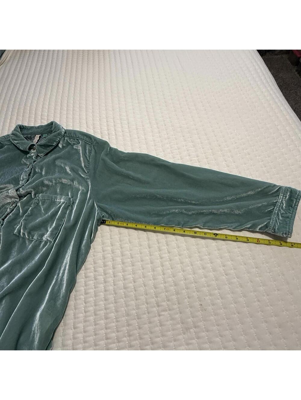Anthropologie Pilcro Mara Relaxed Velvet Button Down Shirt Top Teal Blue Sz 20W - Picture 8 of 15